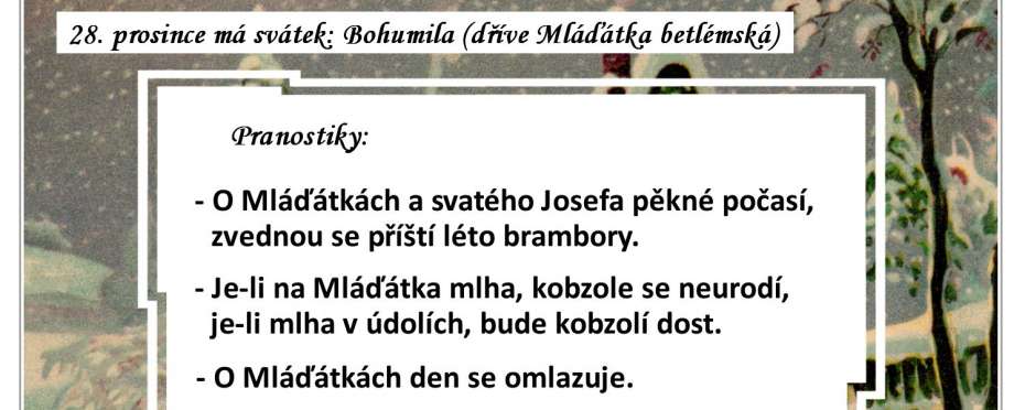 Pranostiky na den 28. 12.